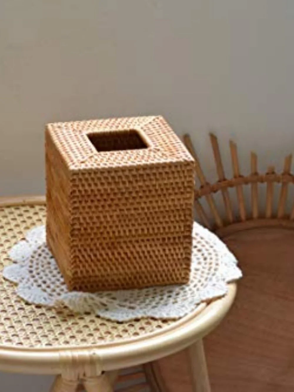 Rattan Tissue Box Cover Natural Woven Facial Napkin Holder Square (Natural,